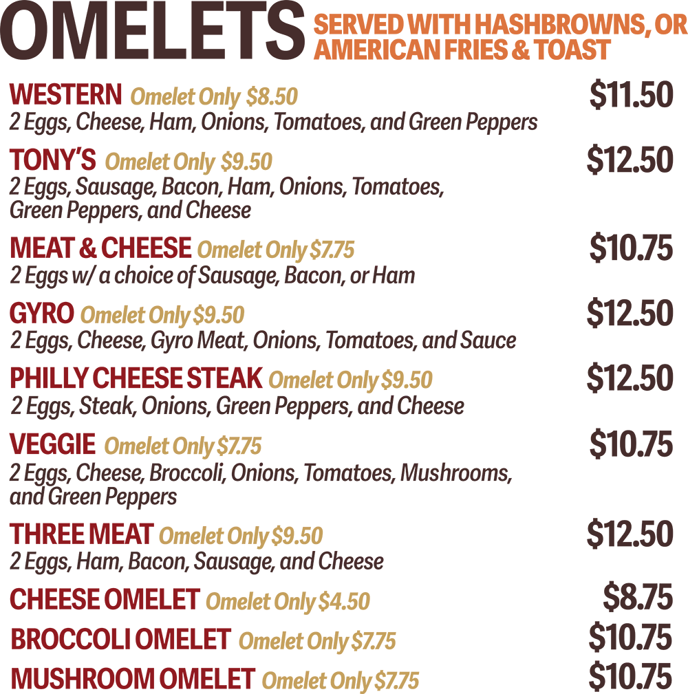 Omelets Menu