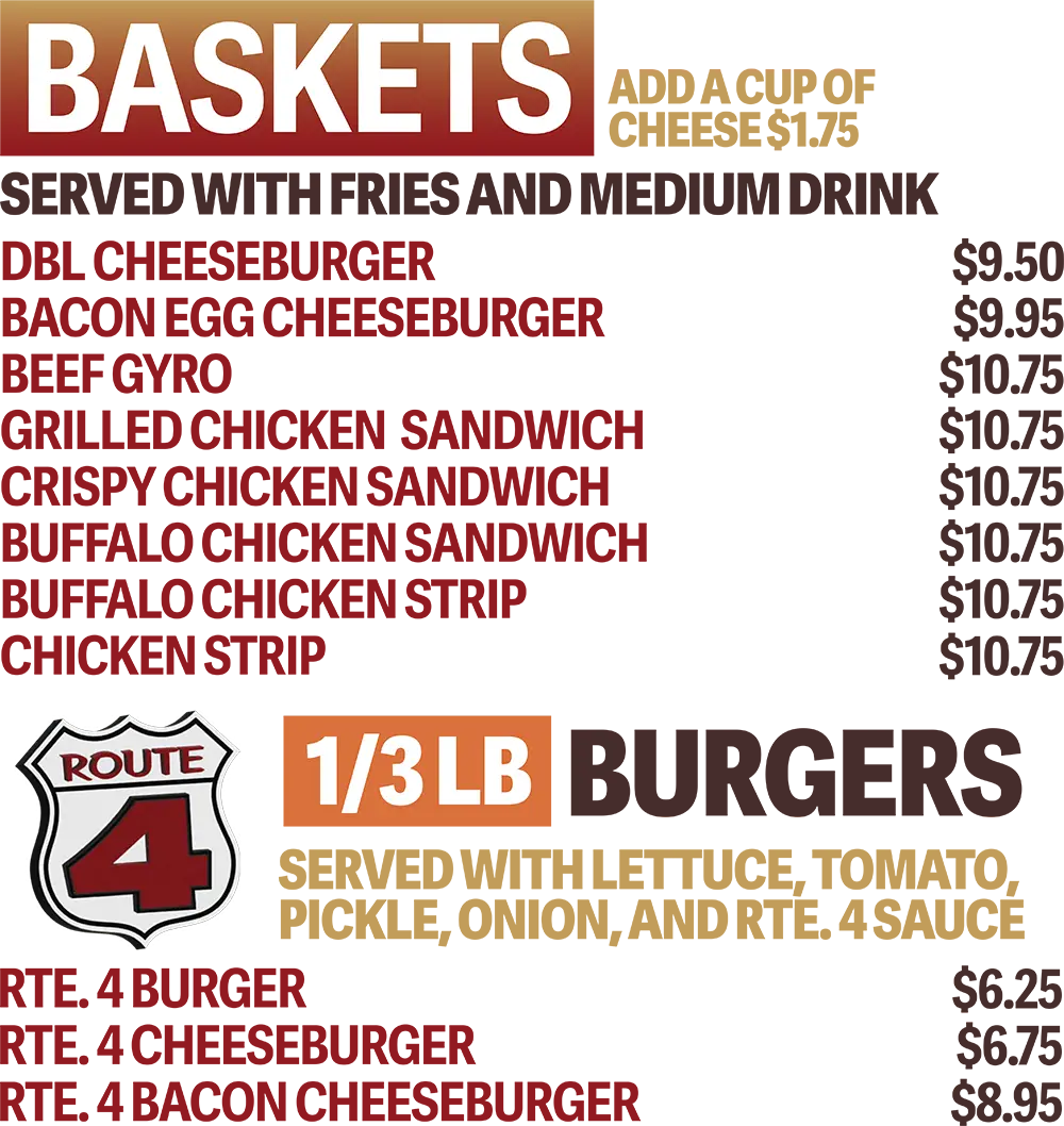 Baskets and Burger Menu